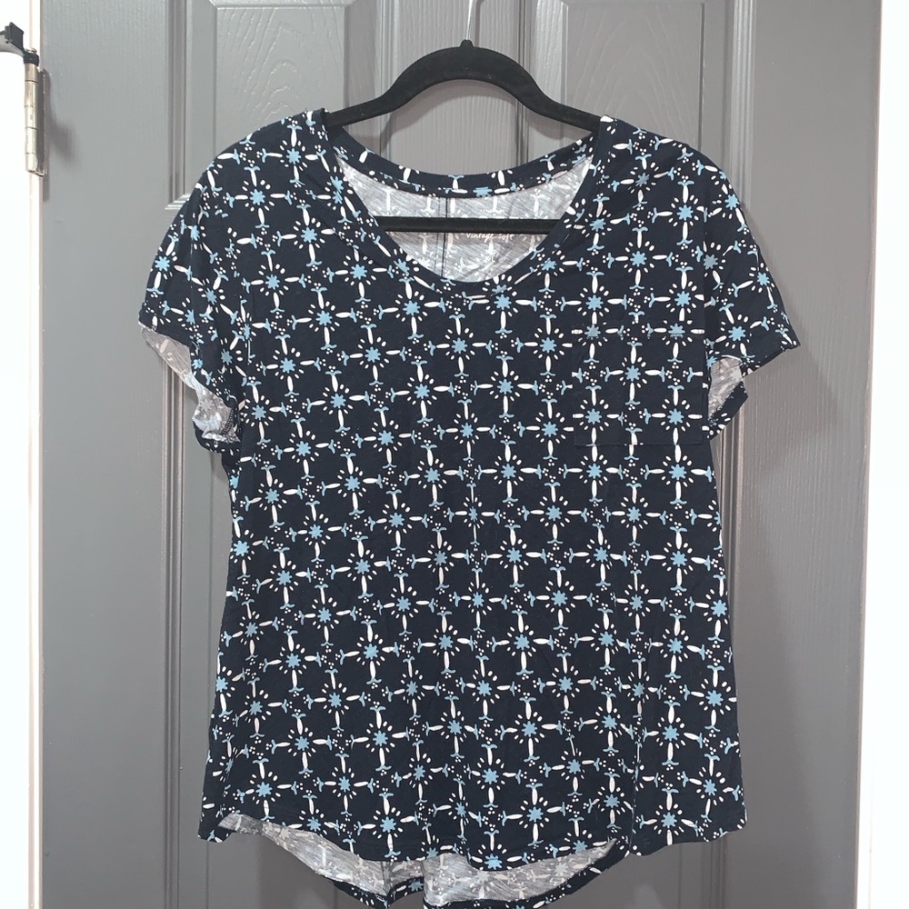 LOFT Navy and White Geometric Short Sleeve Top